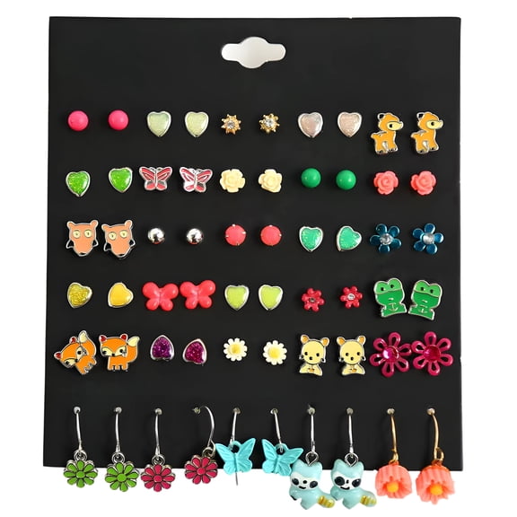 DESIGNICE Earrings Set,Alloy Earring Sets for Women,Heart Flowers Butterflies Stud Earrings for Women Hypoallergenic,Cute Earrings for Daily Commutes,Dining Out,Dates,30Pairs
