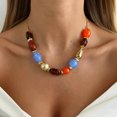 thumbnail image 4 of NICKSUN Boho Vintage Contrast Color Resin Beaded Choker Necklace, Irregular Multicolor Stone Collar Jewelry, Ethnic Exotic Vacation Statement Necklace, 4 of 7