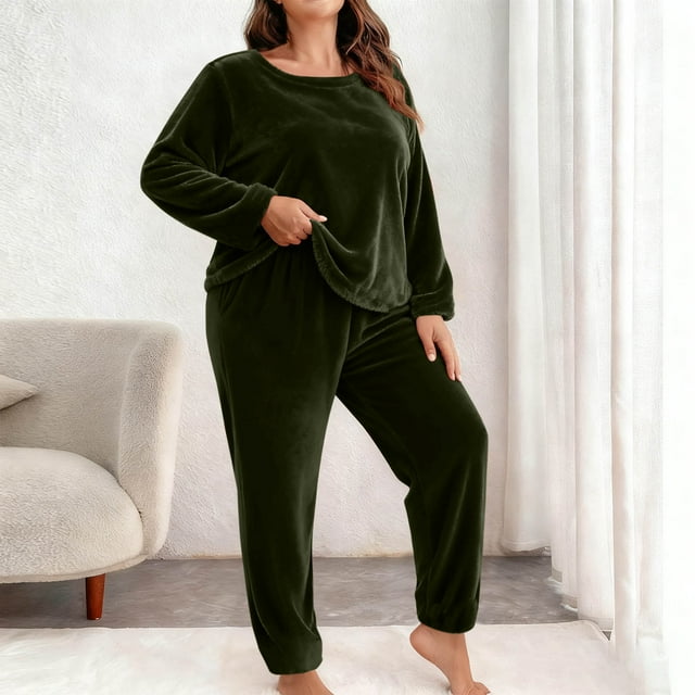 Ounisa Women Plus Size Pajama Set, Long Sleeve Button-Down Soft Comfy Two-Piece Sleepwear Lounge Set