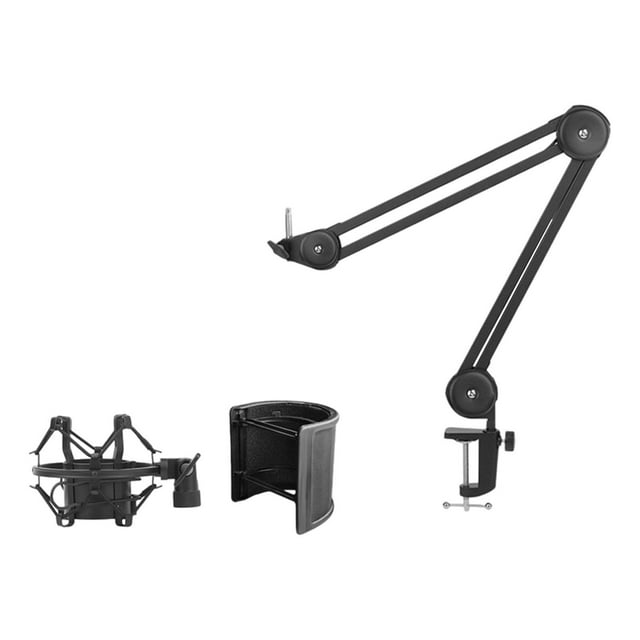Micrófono de brazo de brazo resistente plegable ajustable compacto compacto soporte de micrófono de micrófono de micrófonos de brazo de brazo de brazo Negro