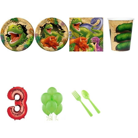 Dinosaur Adventure 3rd birthday supplies party pack for