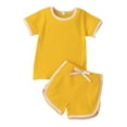 thumbnail image 2 of SUNSIOM Kids Girls 2-piece Outfit Set Short Sleeve Color Block Tops+Shorts Set, 2 of 10