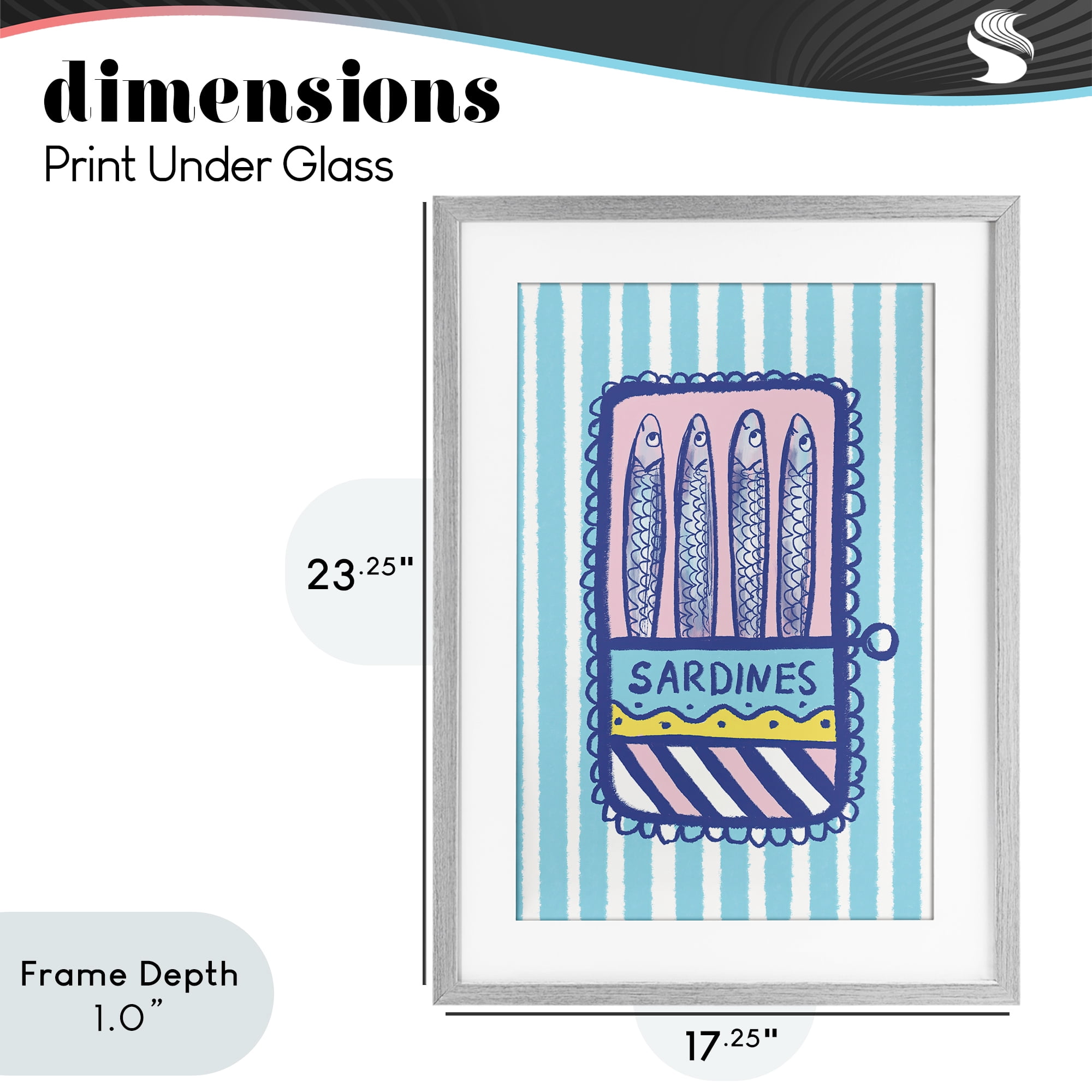 Stupell Industries Pastel & Stripes Sardines Gray Framed Print Under Glass, design by Florentina Dolci
