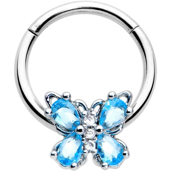 Body Candy 16G 316L Stainless Steel Hinged Segment Ring Seamless Cartilage Nipple Ring Epic Beauty Butterfly Blue Nose Hoop 3/8"