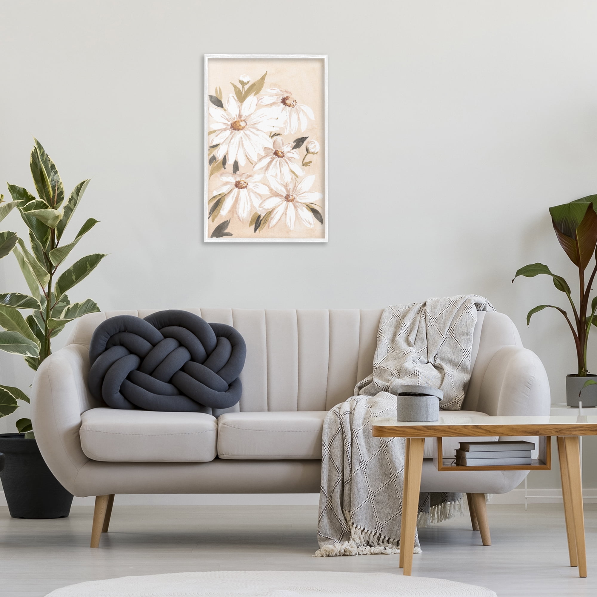 Stupell Industries Soft Muted Daisies Botanical & Floral Painting White Framed Art Print Wall Art, 20 x 30