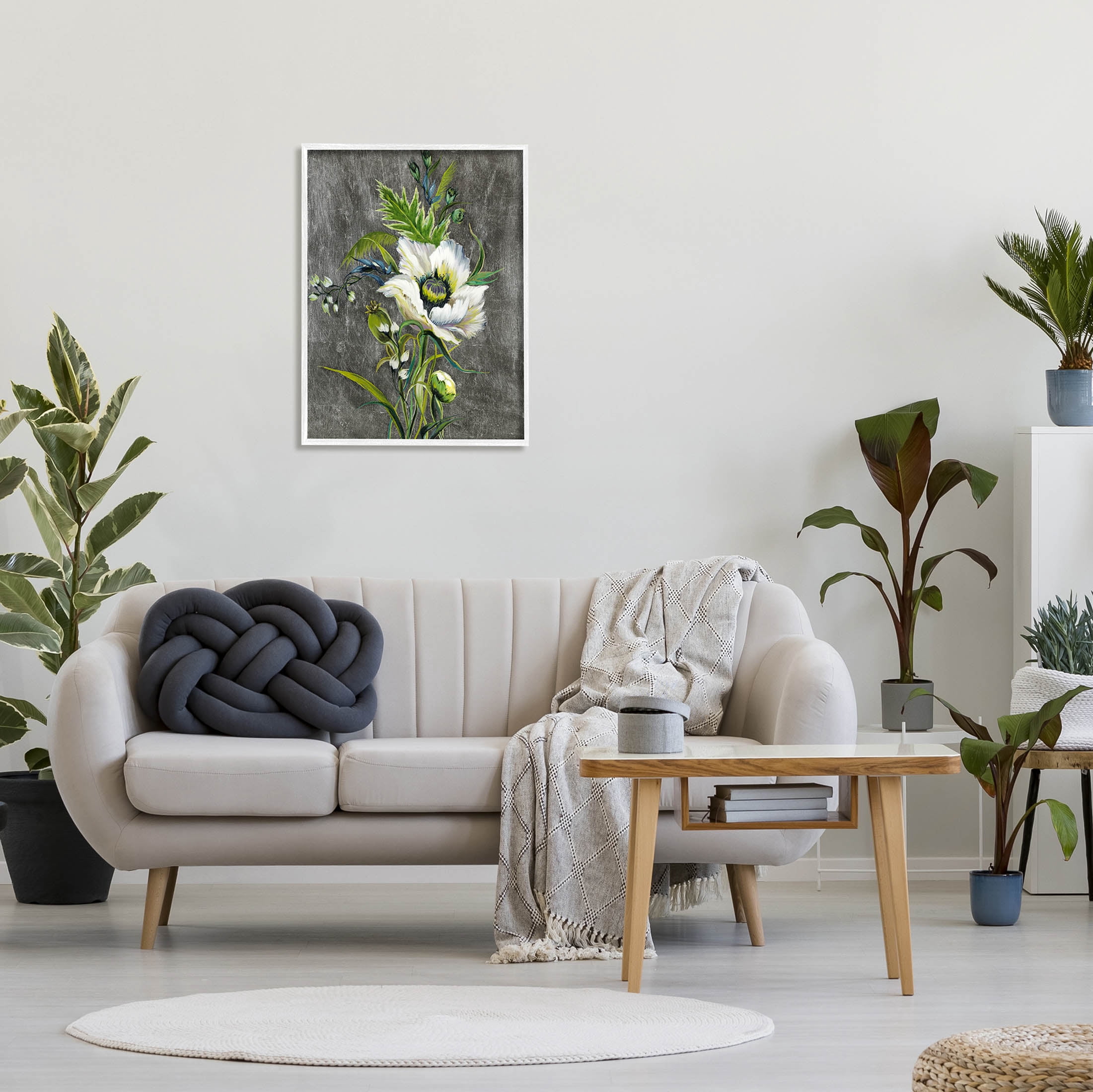 Stupell Industries Detailed Flower Buds Bloom Graphic Art White Framed Art Print Wall Art, Design by Liz Jardine