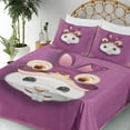 thumbnail image 3 of Ambesonne Emoji Fitted & Top Sheet Set with Sham, Bunny in a Rabbit Hat Funny, Dark Magenta Beige, 3 of 5