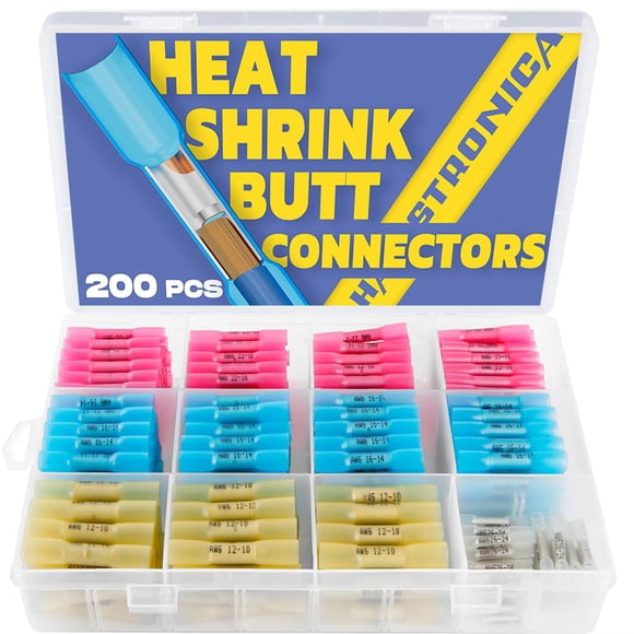 haisstronica 200 Pcs Connecteurs Rétrécis de Chaleur de Qualité Marine pour Fesses, Connecteurs de Fil Thermorétractable de Calibre 26-10 - Connecteurs de Fil Étamés en Cuivre Rouge Étanches - Mais