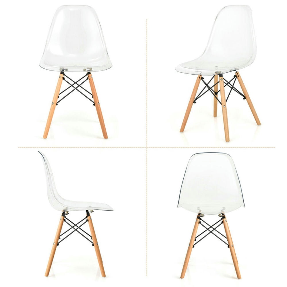Demi Bonn Set of 4 Dining Chairs Modern Plastic Shell Side Chair with Clear Seat and Wood Legs for Dining Room Living Room, Beige