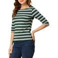 thumbnail image 4 of INSPIRE CHIC Women's Striped Shirts Slim Fit Elbow Sleeves Boat Neck T-Shirt L Green Gray, 4 of 6
