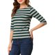 thumbnail image 4 of Camisetas de rayas para mujer Inspire Chic, corte ajustado, mangas de codo, cuello barco, talla XL, verde y gris, 4 of 6
