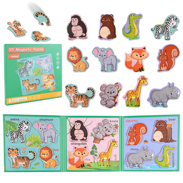 Libro magnético de rompecabezas con forma de animal ASTARON con 60 pegatinas para niños