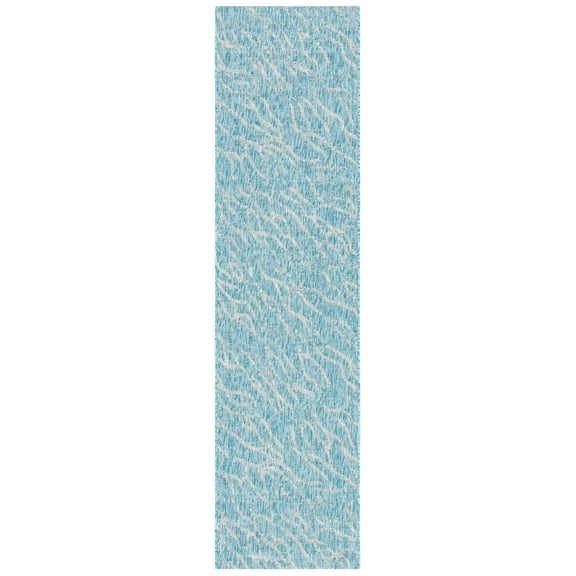 SAFAVIEH Courtyard Ruth Abstract Indoor/Outdoor Runner Rug, Aqua/Grey, 2'2" x 9'