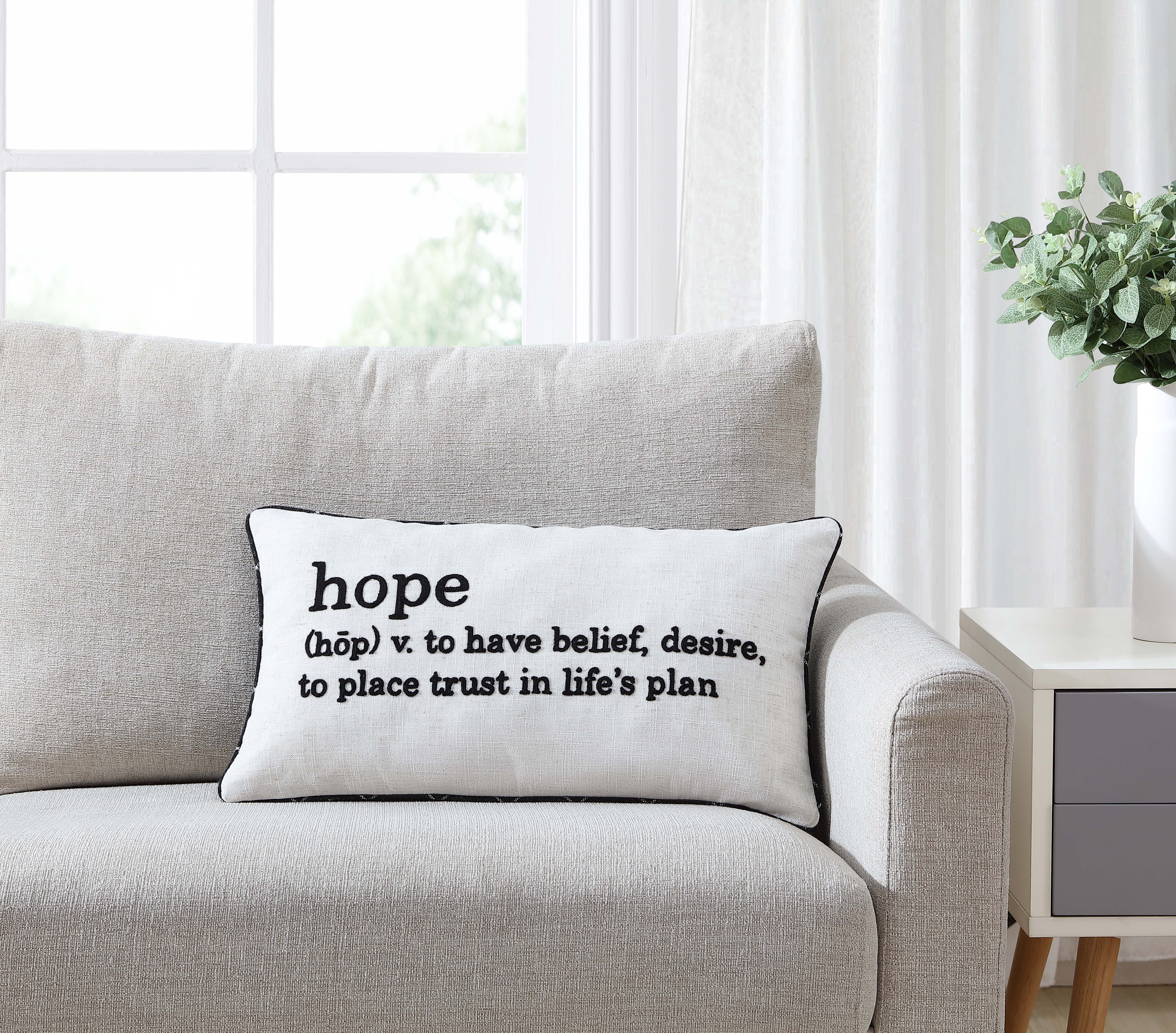 Mainstays Decorative Throw Pillow, Hope, Oblong, Ivory and Black, 12''x22'', 1 Pack