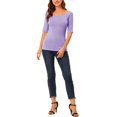 thumbnail image 3 of INSPIRE CHIC Women's Boat Neck Tops Half Sleeves Fitted Layering Soft T-Shirt S Lavender, 3 of 9