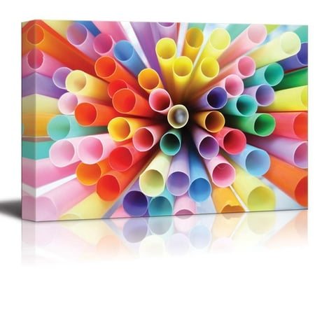 wall26 Canvas Prints Wall Art - Multicolored Large Boba Milk Tea Straws | Modern Wall Decor/Home Decoration Stretched Gallery Canvas Wrap Giclee Print. Ready to Hang - 24