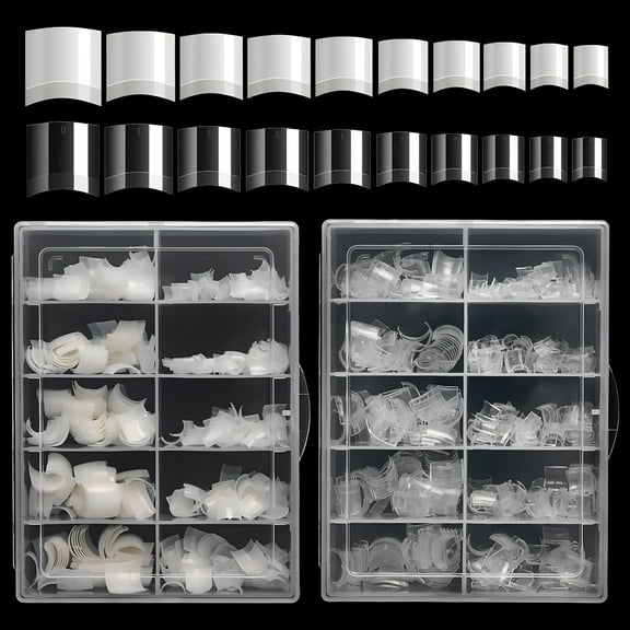 RAGUPEL Short Nail Tips - 1000PCS French Style Square Tips for Acrylic Nails Half Cover with Case for Salon