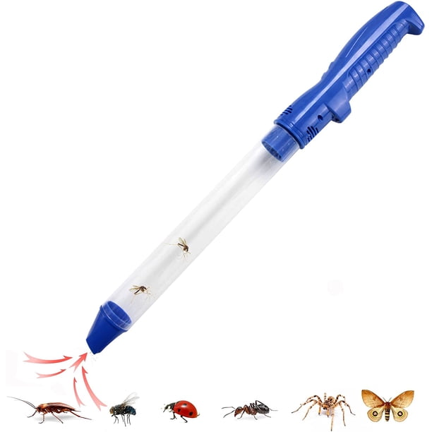 Potente aspirador de insectos, trampas para arañas e insectos con control de plagas azul recargable por USB, linterna LED de mano para insectos