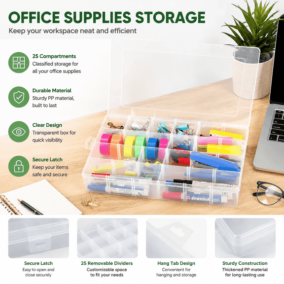 Gbivbe Large 24 Grids Plastic Organizer Box Adjustable Dividers,Clear Storage Box for Jewelry, Art DIY Crafts, Washi Tapes, Beads and Small Parts