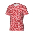thumbnail image 3 of Yiaed Red Hibiscus Flower Print Mens Short Sleeve Tight Fit T-Shirt, Crewneck Casual Tee-Small, 3 of 5