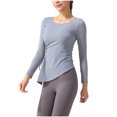 thumbnail image 2 of Tops para mujer,Camiseta informal para mujer, cuello redondo, manga larga, poliéster, color liso, corte regular, uso diario, sopatenor, 2 of 6