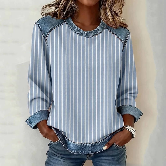 Nuoqisi Chemise Surdimensionnée pour Femmes Confortable Printemps Été Mode Décontractée Polo en Denim Tunique Chandail Col Rond à Col Manches Courtes Hauts
