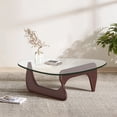 thumbnail image 5 of Cottinch 50" Triangle Glass Coffee Table with Wood Base for Living Room Office, Dark Walnut, 5 of 12