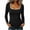 Black, variant on Women's Square Neck Ribbed Long Sleeve Top, Contrast Trim Slim Fit Casual Shirt