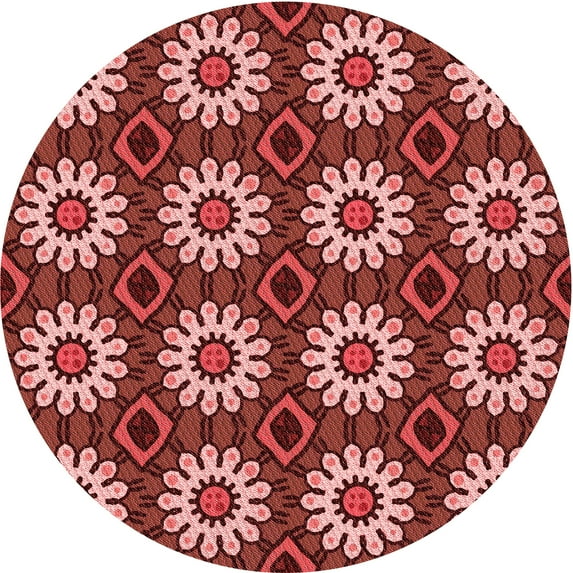 Ahgly Company Indoor Round Patterned Bean Red Area Rugs, 5' Round