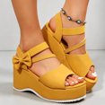 thumbnail image 4 of Rokment Womens Bow Platform Wedge Dressy Sandals Fashion Casual Leather Open Toe Ankle Strap Chunky Heeled Dress Summer Shoes for Bride Wedding Business Yellow Size 8.5, 4 of 8