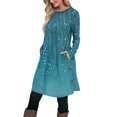 thumbnail image 2 of Floral Print Long Sleeve Dress V-Neck Tight Fitting Midi Bohemian Style Women's Straight Party Dress Elegant Office Work Dresses Turquoise 2XL, 2 of 5