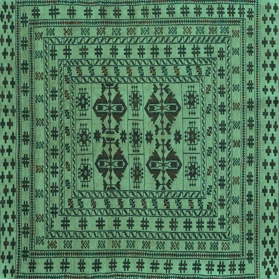 Ahgly Company Machine Washable Indoor Square Southwestern Turquoise Blue Country Area Rugs, 6' Square