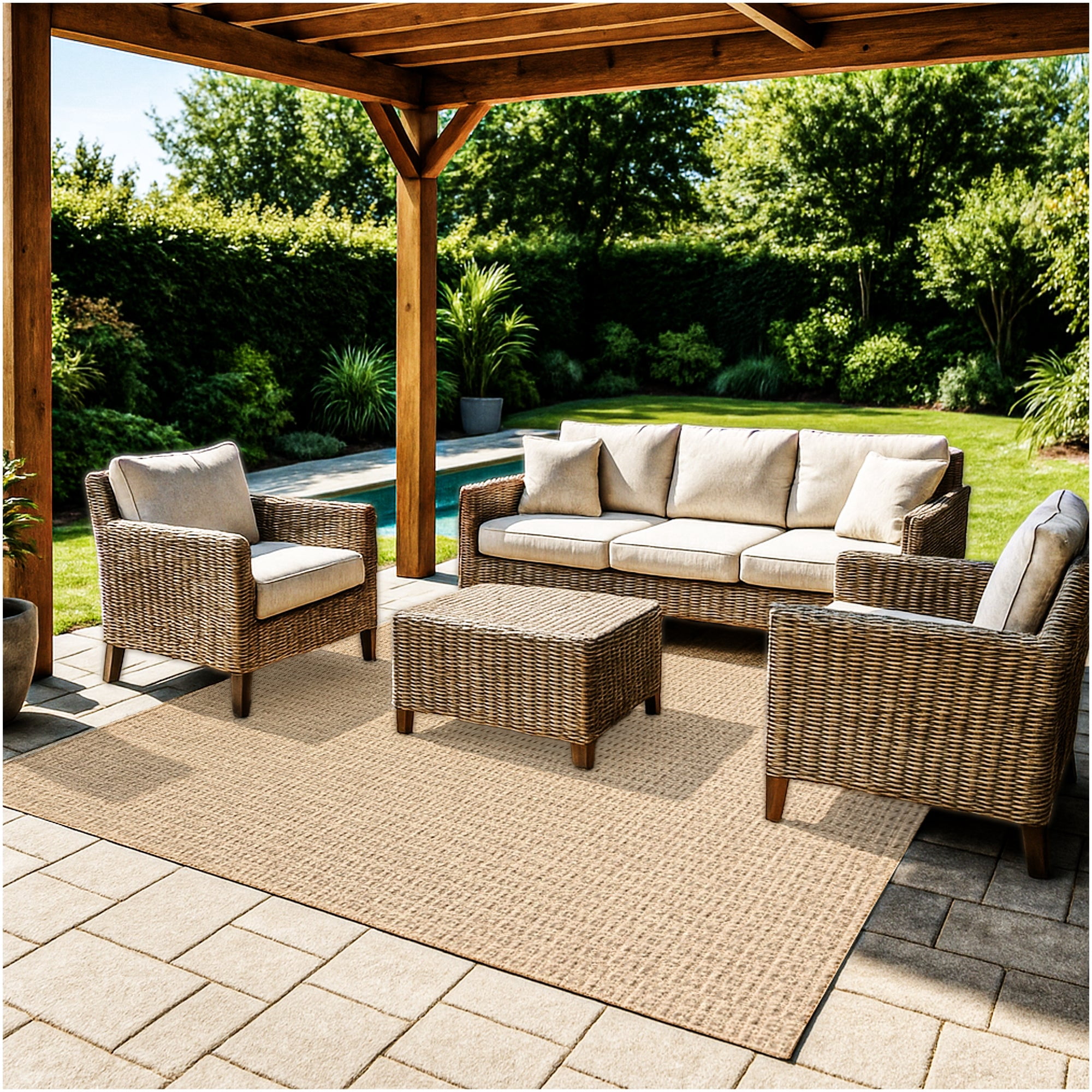 2'x3' Soft and Durable Interlace Indoor - Outdoor Area Rugs Lightweight and Flexible for Easy Cleaning and Transport (Color: Chestnut)
