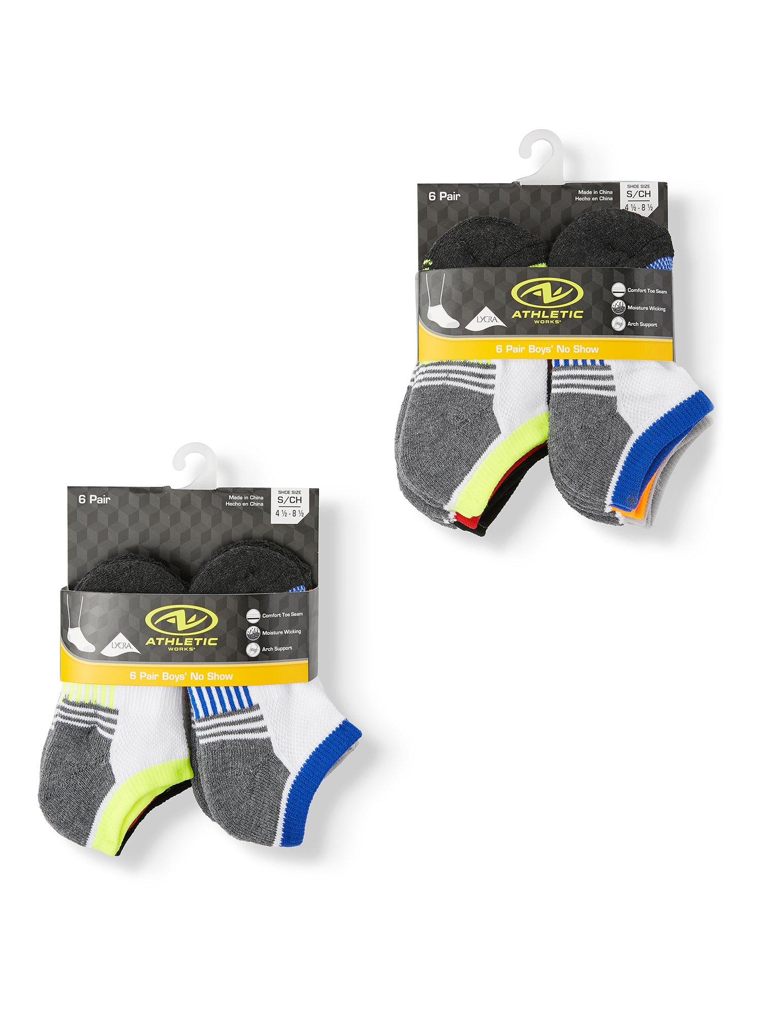 Athletic Works Boys Socks, 12 Pack Half Cushioned No Shows, Sizes S (4.5-8.5) - L (3-9) - image 3 of 3