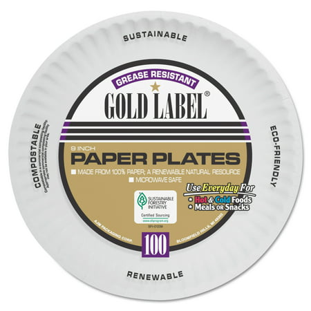 AJM Packaging AJM CP9GOEWH Gold Label Coated Paper Plates, 9