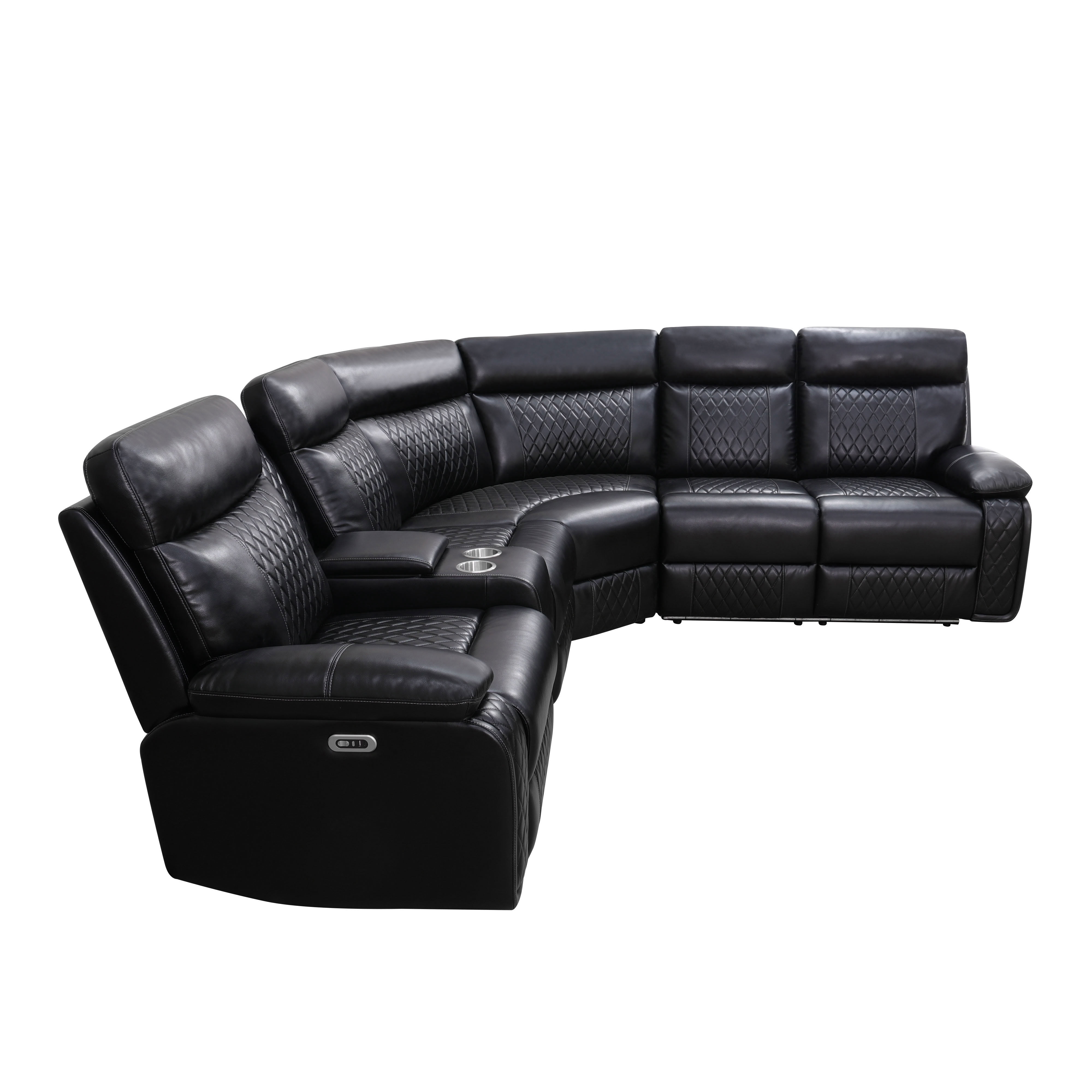 MAYEERTY 5-Seater Recliner Sectional Sofa Set, Semi PU Leather Reclining Couch with LED Lights, USB Charging, Cup Holders & Storage for Living Room, Home Theater