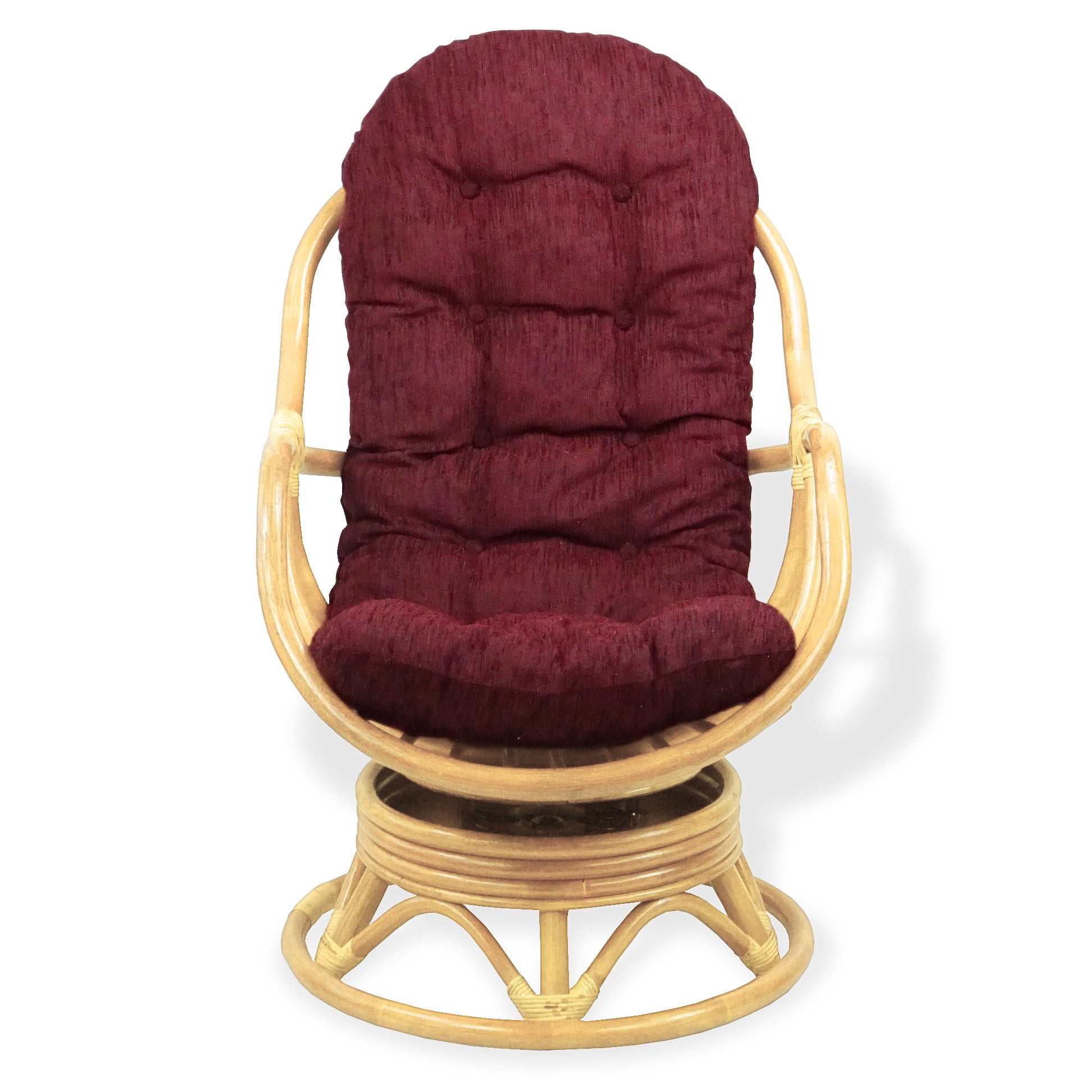 Bali Lounge Swivel Rocking Chair with Dark Brown Cushion Natural Rattan Wicker Handmade, Natural Color