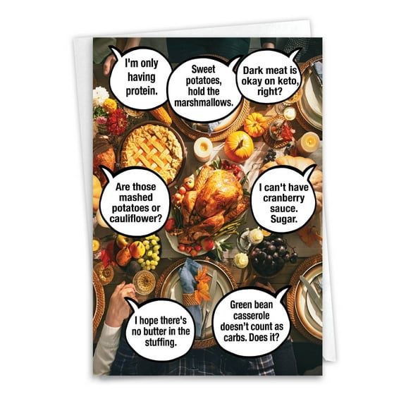 NobleWorks Funny Thanksgiving Paper Card with 5 x 7 Inch Envelope (1 Card) Family Foodies C7736TGG