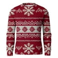 thumbnail image 7 of Dwelliawo Men's Sweaters Knitted Snowflake Christmas Print Xmas Sweater Lightweight Ribbed Crewneck Sweaters Thick Fall Winter Pullover Sweaters Clearance Red 2XL, 7 of 7