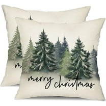Christmas Pillow Covers 16x16 inch Set of 2 Watercolor Blue Green Christmas Tree Decorative White Throw Pillow Covers Winter Famliy Decoration for Home Couch 31D