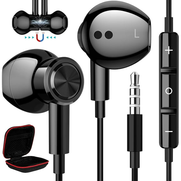 Wired Earbuds with Microphone, 3.5mm Headphones Wired Earphones Noise Canceling HiFi Stereo Magnetic in Ear Buds Wired for Samsung A03s S10 S7 A12 Note 9