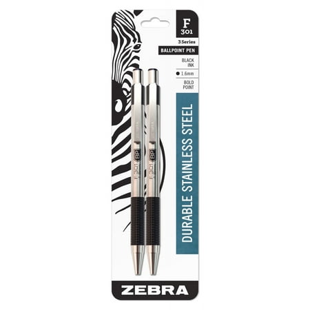 UPC: 0045888273122 | Zebra F-301 Ballpoint Stainless Steel Retractable Pen  Bold Point  1.6mm  Black Ink  2-Count