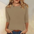 thumbnail image 2 of Women's Casual 3/4 Sleeve T-Shirts Round Neck Cute SolidTunic Tops Basic Tees Blouses Casual Loose Fit Crewneck T Shirts, 2 of 4