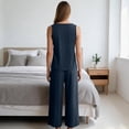 thumbnail image 4 of Domzest Womens 2 Piece Linen Blend Set Sleeveless Button Tank Top & Wide Leg Pants Set Summer Casual Outfits Dark Blue L, 4 of 4