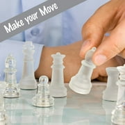 Gamie 12-inch Glass Chess Set – Elegant Design, 32 Frosted & Clear Pieces, Felted Bottoms, Durable & Stable Board Game