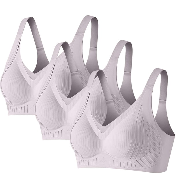 Sujetador Inalámbrico Ajustable de Color Sólido de las Mujeres Cuatro Filas, Levantamiento Del Diseño de la Reunión de la Ropa Interior Diaria Paquete de 3