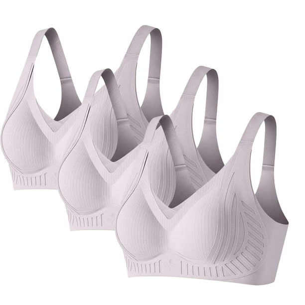 Sujetador Inalámbrico Ajustable de Color Sólido de las Mujeres Cuatro Filas, Levantamiento Del Diseño de la Reunión de la Ropa Interior Diaria Paquete de 3