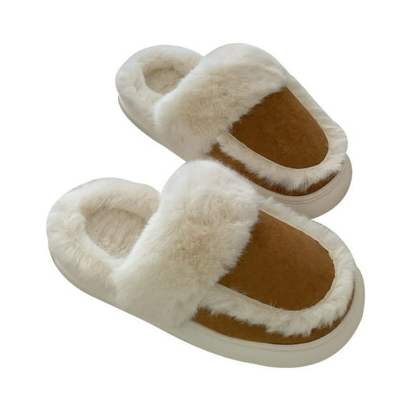 Fesfesfes Wineter Slip Women's Winter Bedroom Retro Style Color Collision Cotton Slippers Casual Fashion Home Warm Soft Soles Floor Warm Plush Slippers 7.5-8.5(40-41)