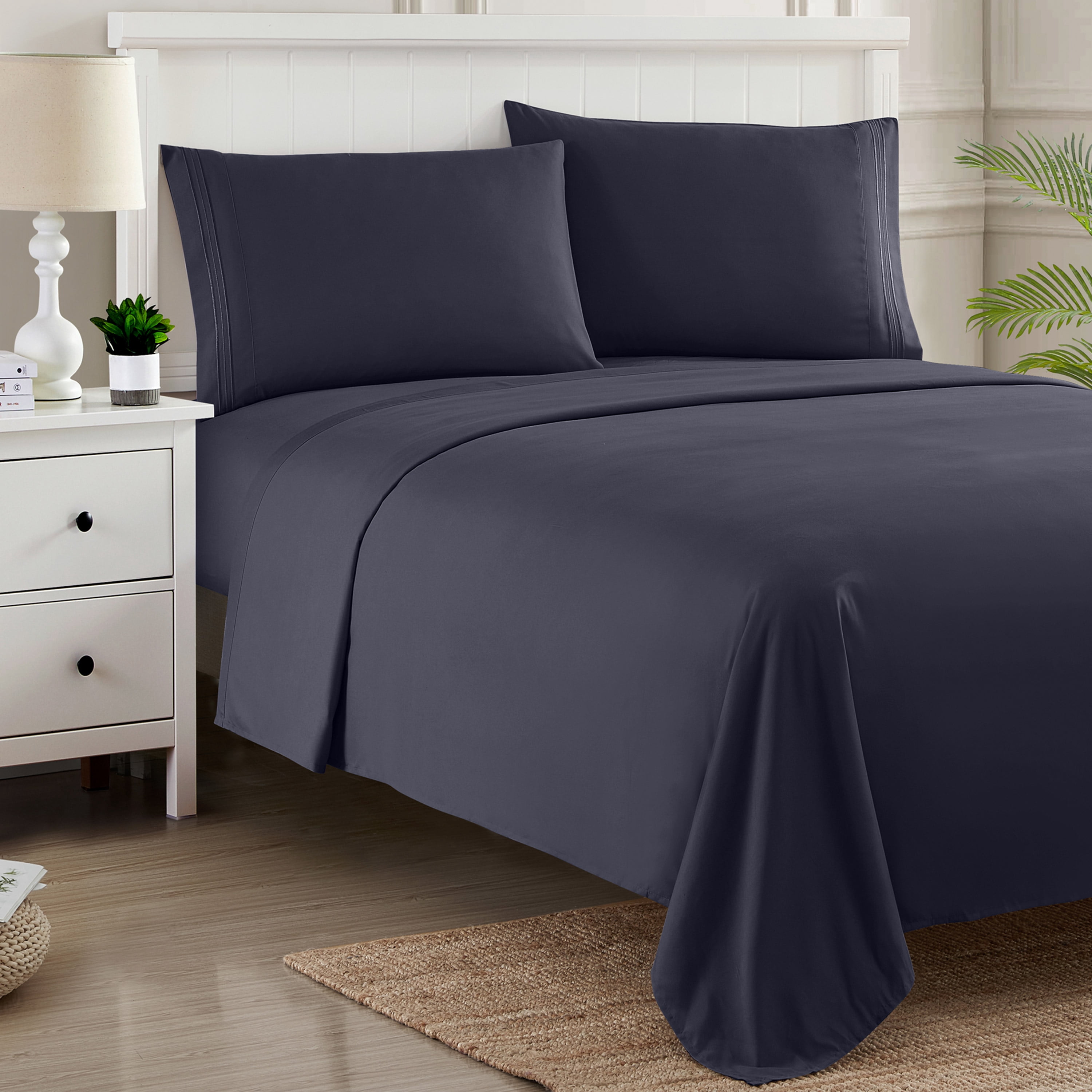 Sweet Home Collection 1800 Series Bed Sheets - Extra Soft Microfiber Deep Pocket Sheet Set - Navy, Twin XL