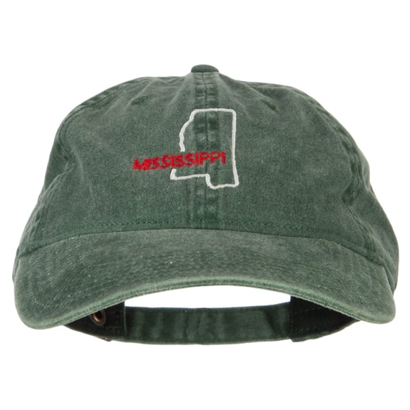Mississippi with Map Outline Embroidered Washed Cotton Twill Cap - Dk Green OSFM